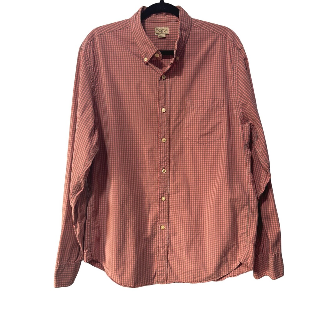 J.Crew Mens Large Red Navy Gingham Button Down Shirt Cotton Tailored Long Sleeve